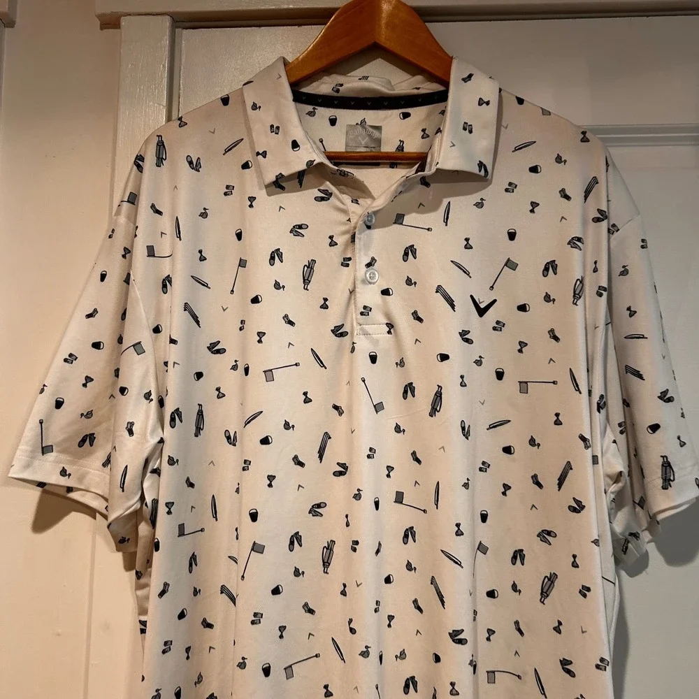 Callaway Mens Opti-Dri Golf Polo Shirt XL All Over Tee‎ Time Novelty Print